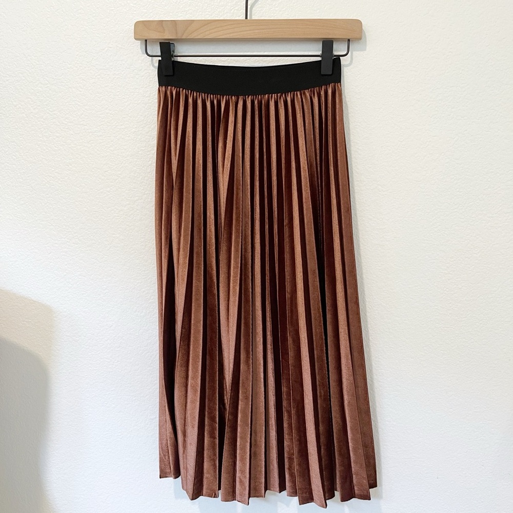 EUC - Velvet Pleated Midi Skirt, Copper, Size S/M